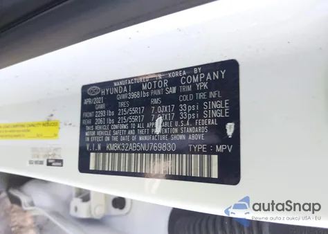 2022 Hyundai Kona Sel из США, поврежденный, VIN KM8K32AB5NU769830